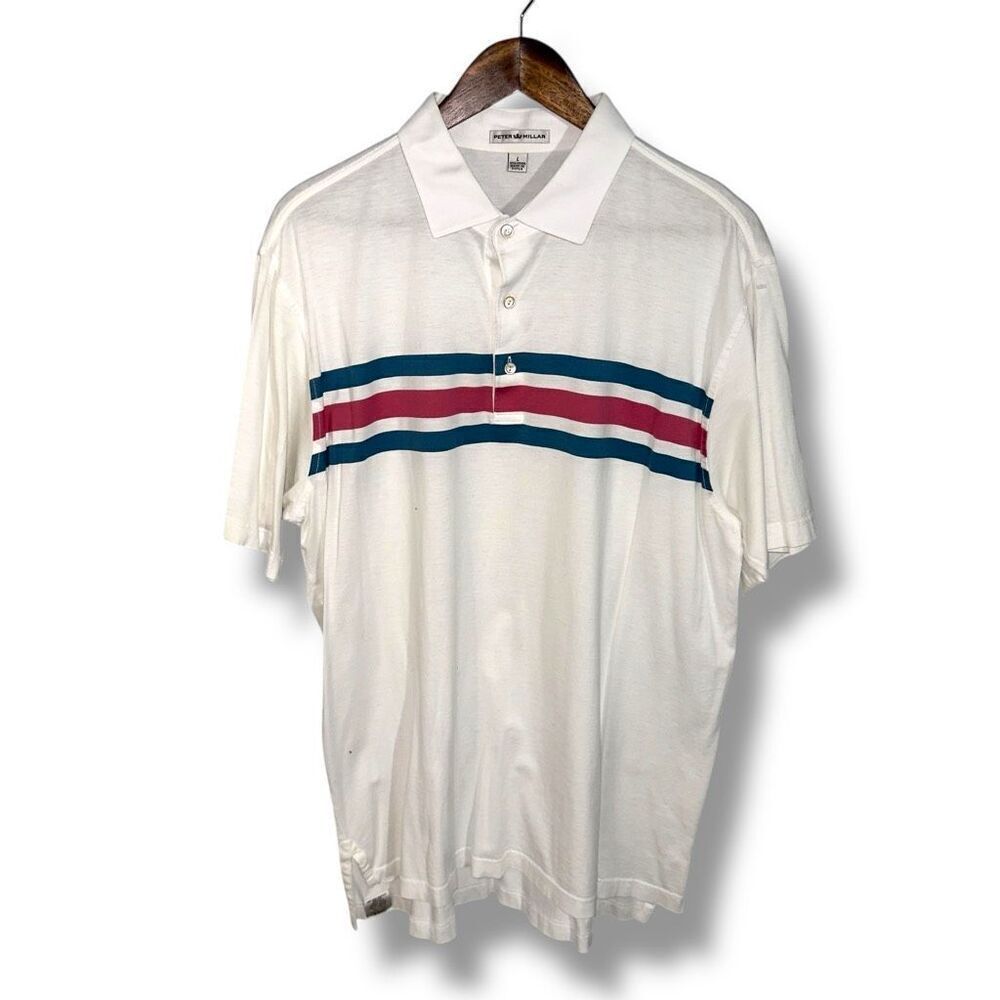 White Peter Millar Crown 100% Cotton Golf Polo Shirt Size L